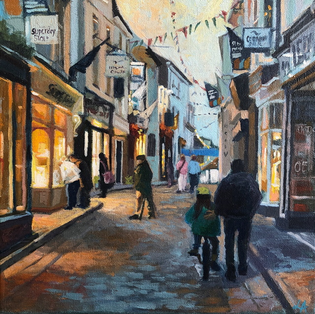 Strolling through the streets of St.Ives, Acrylic, 35 x 35cm, sold