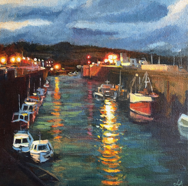 Padstow harbour, acrylic, 35 x 35cm framed, £300