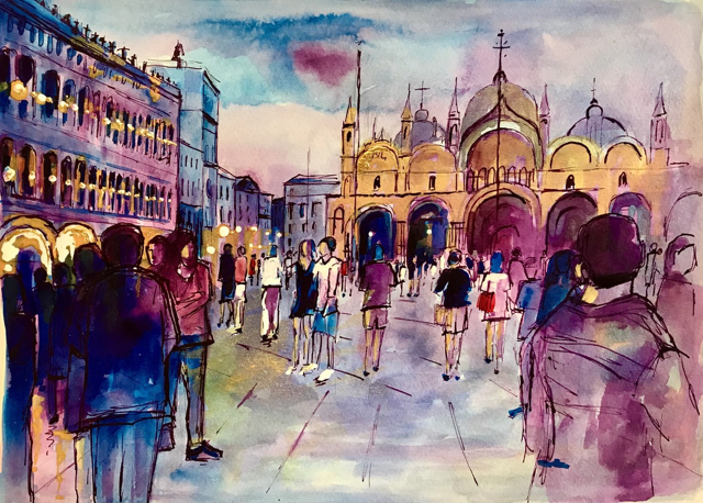 St. Marks Square, Acrylic Inks on watercolour paper, sold